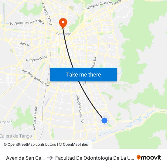 Avenida San Carlos, 1505 to Facultad De Odontología De La Universidad De Chile map