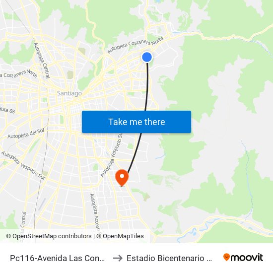Pc116-Avenida Las Condes / Esq. G. Fuenzalida to Estadio Bicentenario Municipal De La Florida map