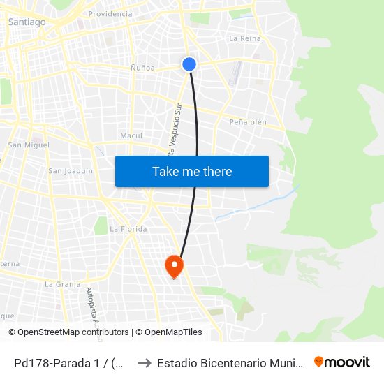 Pd178-Parada 1 / (M) Plaza Egaña to Estadio Bicentenario Municipal De La Florida map