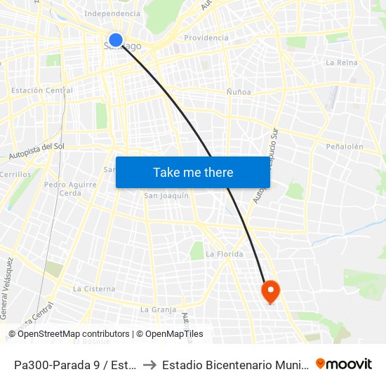 Pa300-Parada 9 / Estación Mapocho to Estadio Bicentenario Municipal De La Florida map