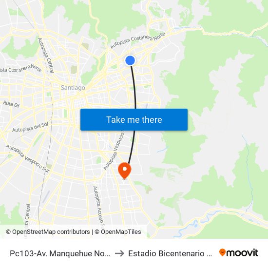 Pc103-Av. Manquehue Norte / Esq. Av. Pdte. Riesco to Estadio Bicentenario Municipal De La Florida map