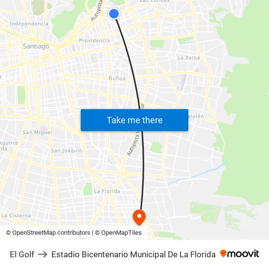 El Golf to Estadio Bicentenario Municipal De La Florida map