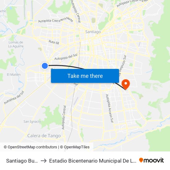 Santiago Bueras to Estadio Bicentenario Municipal De La Florida map