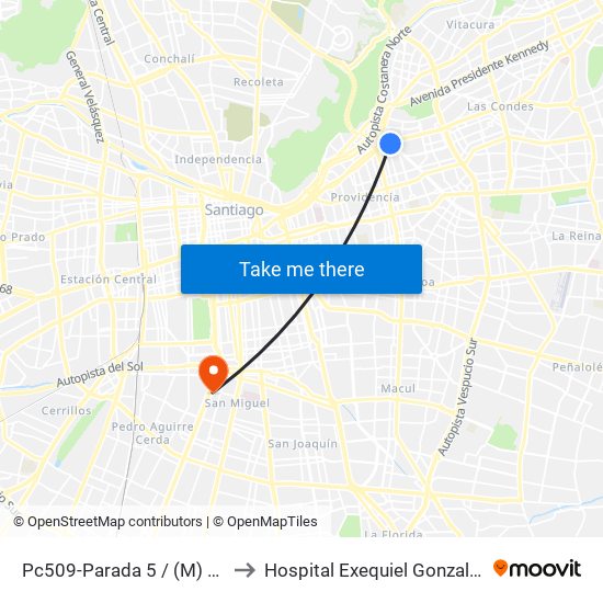 Pc509-Parada 5 / (M) Tobalaba to Hospital Exequiel Gonzalez Cortez map