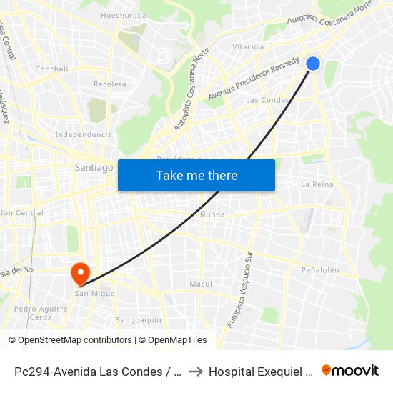 Pc294-Avenida Las Condes / Esq. Av. Padre H. Central to Hospital Exequiel Gonzalez Cortez map