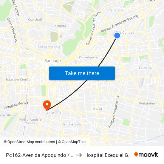 Pc162-Avenida Apoquindo / Esq. Rosa O'Higgins to Hospital Exequiel Gonzalez Cortez map