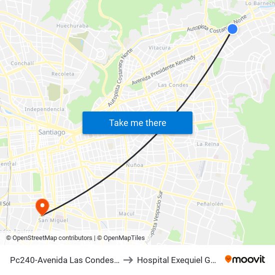 Pc240-Avenida Las Condes / Esq. Pamplona to Hospital Exequiel Gonzalez Cortez map