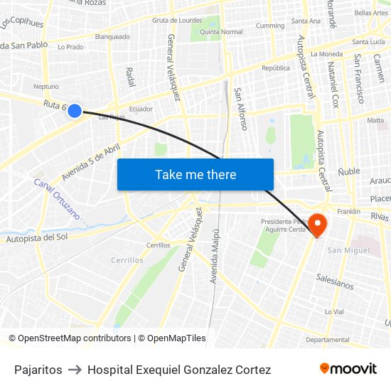 Pajaritos to Hospital Exequiel Gonzalez Cortez map