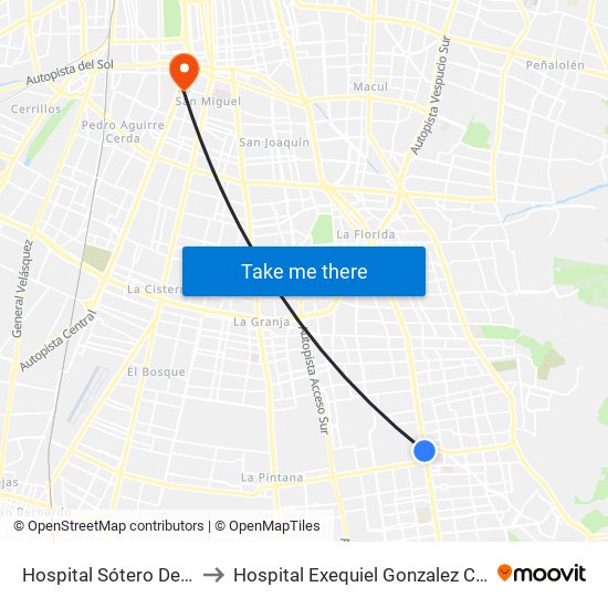 Hospital Sótero Del Río to Hospital Exequiel Gonzalez Cortez map