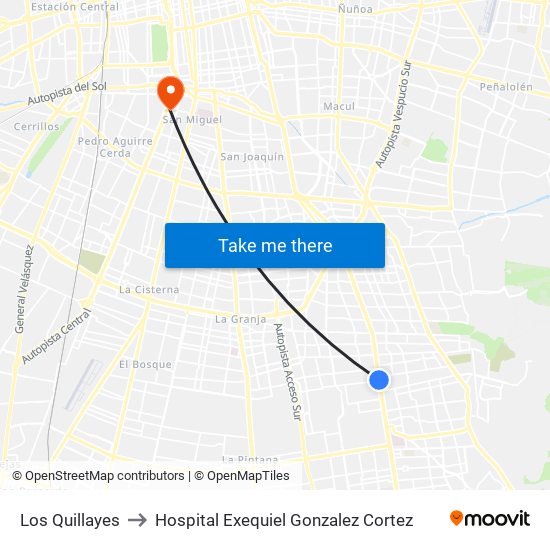 Los Quillayes to Hospital Exequiel Gonzalez Cortez map