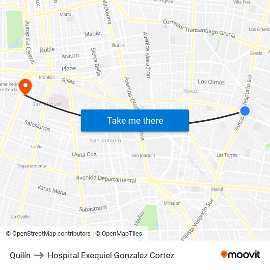 Quilín to Hospital Exequiel Gonzalez Cortez map