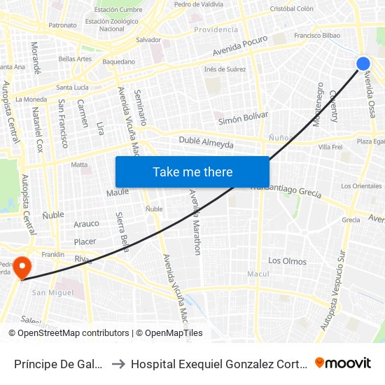 Príncipe De Gales to Hospital Exequiel Gonzalez Cortez map