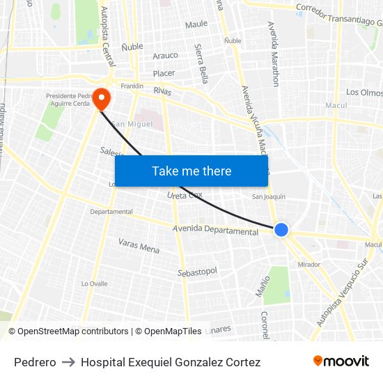 Pedrero to Hospital Exequiel Gonzalez Cortez map