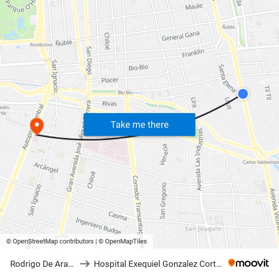 Rodrigo De Araya to Hospital Exequiel Gonzalez Cortez map