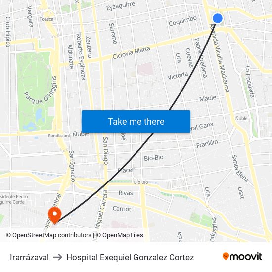 Irarrázaval to Hospital Exequiel Gonzalez Cortez map