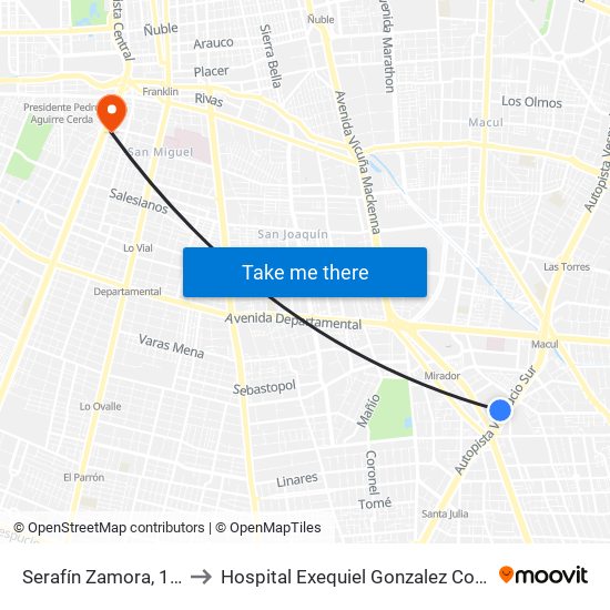 Serafín Zamora, 153 to Hospital Exequiel Gonzalez Cortez map