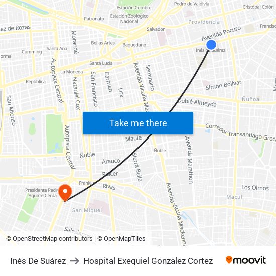 Inés De Suárez to Hospital Exequiel Gonzalez Cortez map