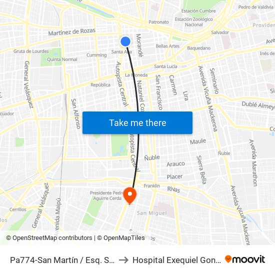 Pa774-San Martín / Esq. Santo Domingo to Hospital Exequiel Gonzalez Cortez map