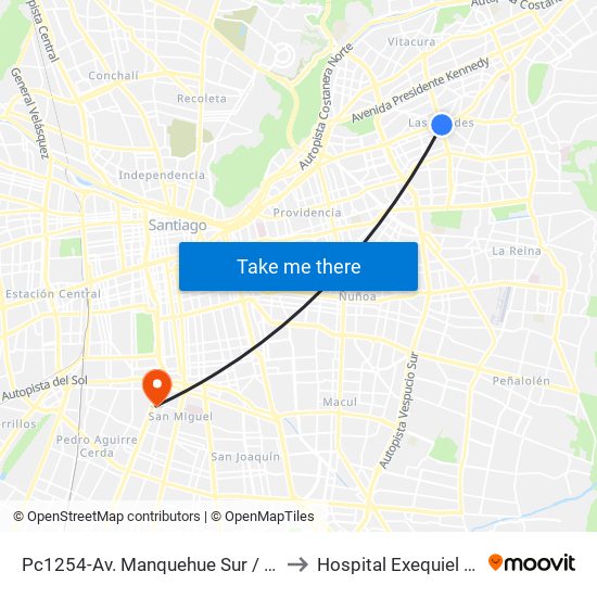 Pc1254-Av. Manquehue Sur / Esq. Avenida Apoquindo to Hospital Exequiel Gonzalez Cortez map