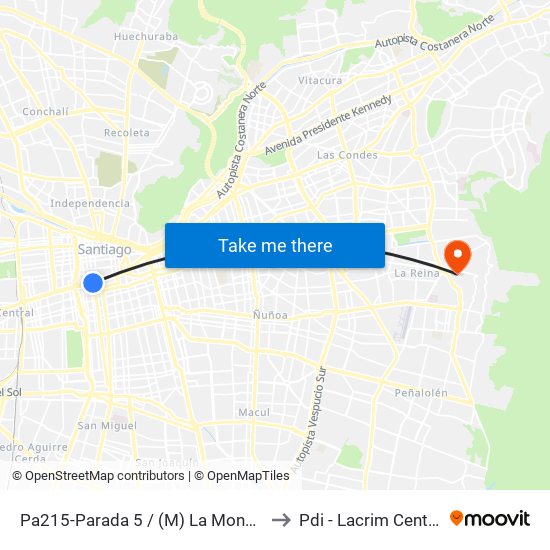 Pa215-Parada 5 / (M) La Moneda to Pdi - Lacrim Central map