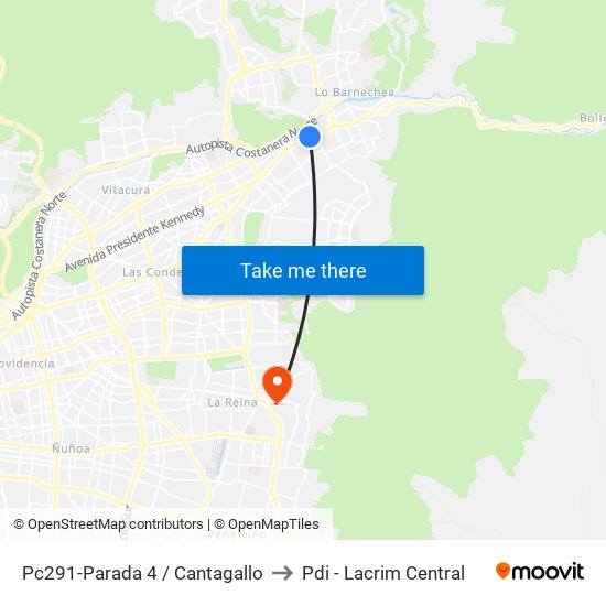 Pc291-Parada 4 / Cantagallo to Pdi - Lacrim Central map