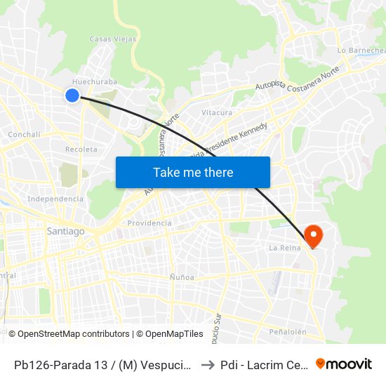 Pb126-Parada 13 / (M) Vespucio Norte to Pdi - Lacrim Central map