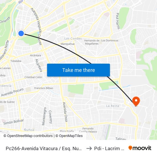Pc266-Avenida Vitacura / Esq. Nueva Costanera to Pdi - Lacrim Central map