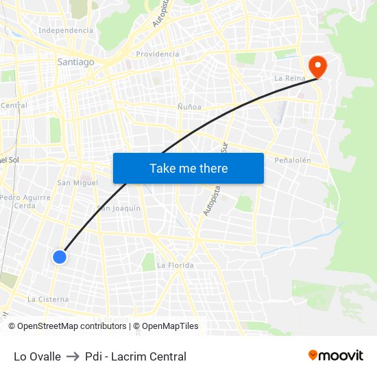 Lo Ovalle to Pdi - Lacrim Central map