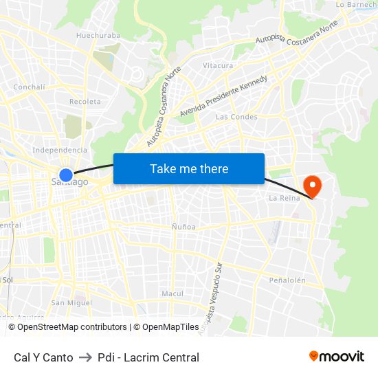 Cal Y Canto to Pdi - Lacrim Central map