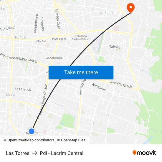 Las Torres to Pdi - Lacrim Central map