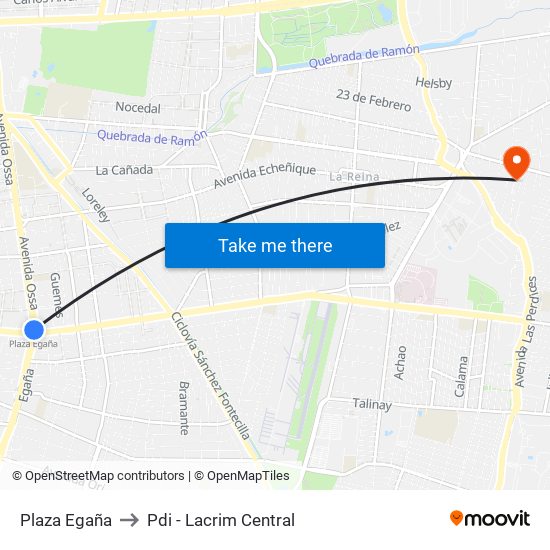 Plaza Egaña to Pdi - Lacrim Central map