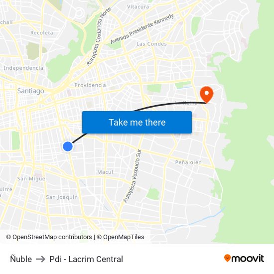 Ñuble to Pdi - Lacrim Central map