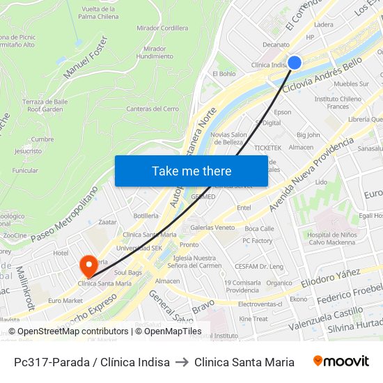 Pc317-Parada / Clínica Indisa to Clinica Santa Maria map