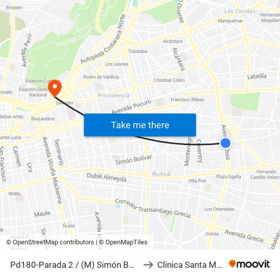 Pd180-Parada 2 / (M) Simón Bolívar to Clinica Santa Maria map