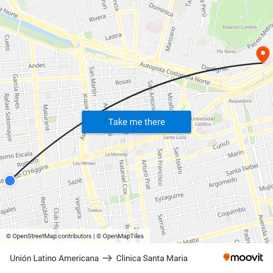 Unión Latino Americana to Clinica Santa Maria map