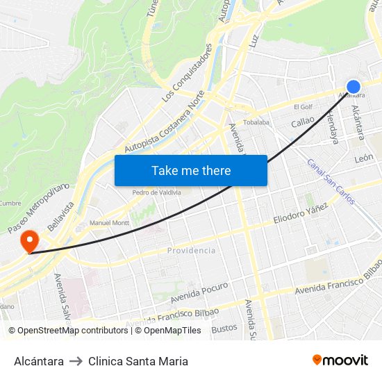 Alcántara to Clinica Santa Maria map