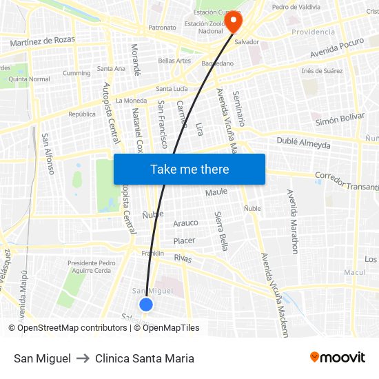 San Miguel to Clinica Santa Maria map