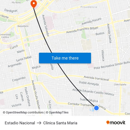 Estadio Nacional to Clinica Santa Maria map