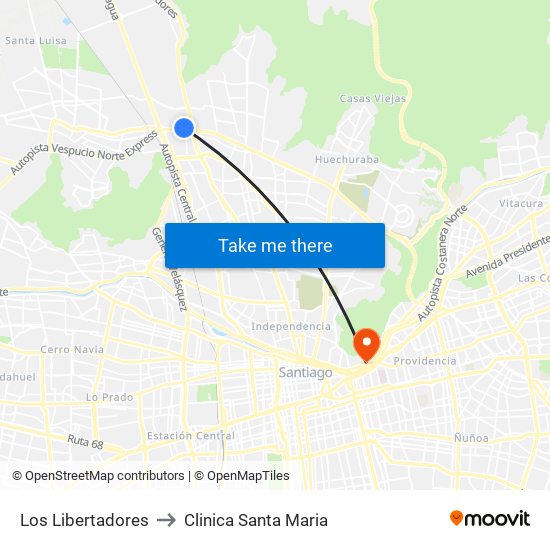 Los Libertadores to Clinica Santa Maria map