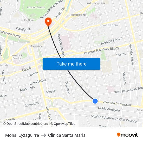 Mons. Eyzaguirre to Clinica Santa Maria map