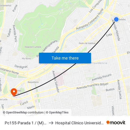 Pc155-Parada 1 / (M) Tobalaba to Hospital Clínico Universidad Católica map