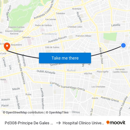 Pd308-Príncipe De Gales / Esq. S. Izquierdo to Hospital Clínico Universidad Católica map