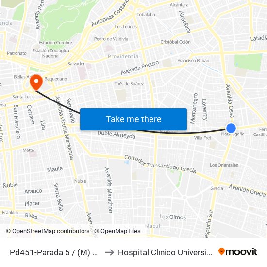 Pd451-Parada 5 / (M) Plaza Egaña to Hospital Clínico Universidad Católica map
