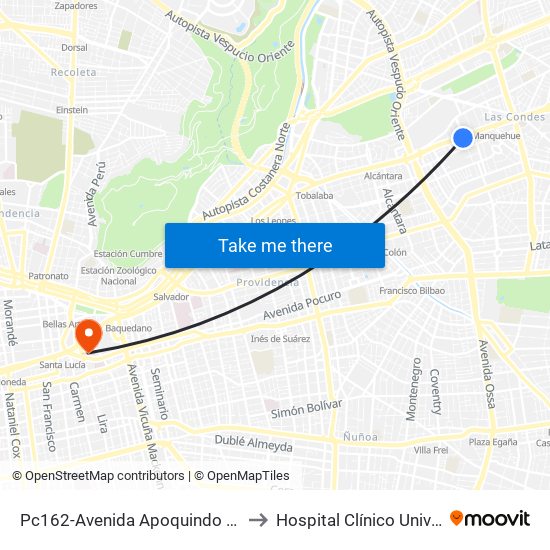 Pc162-Avenida Apoquindo / Esq. Rosa O'Higgins to Hospital Clínico Universidad Católica map