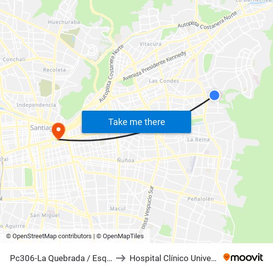Pc306-La Quebrada / Esq. Avenida La Paz to Hospital Clínico Universidad Católica map