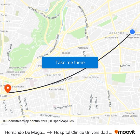 Hernando De Magallanes to Hospital Clínico Universidad Católica map