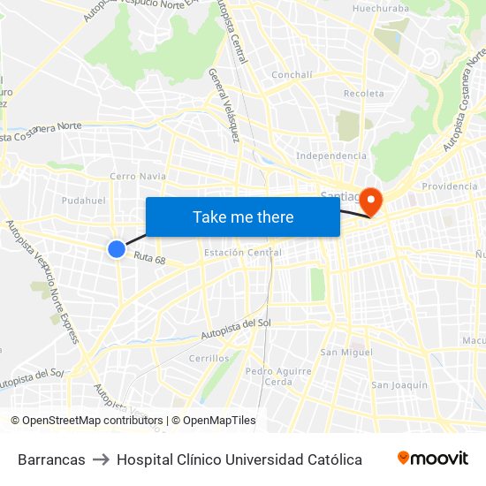 Barrancas to Hospital Clínico Universidad Católica map