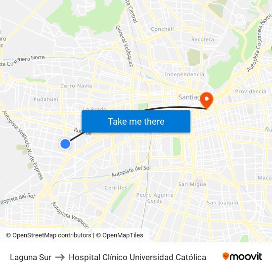 Laguna Sur to Hospital Clínico Universidad Católica map