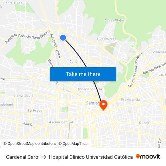 Cardenal Caro to Hospital Clínico Universidad Católica map