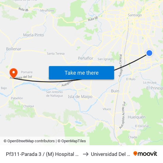 Pf311-Parada 3 / (M) Hospital Sótero Del Río to Universidad Del Pacífico map